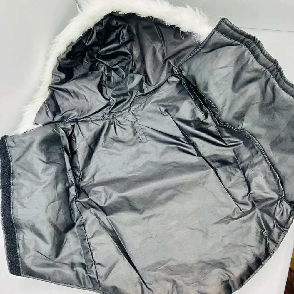 Small Dog Puffer Sleeveless Vel cro Fastened Fur Hoodie In Black